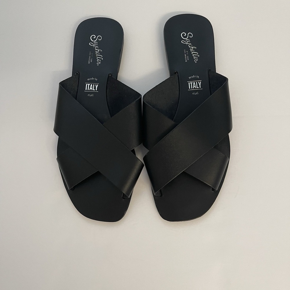 Seychelles Women's Chai Sandals Black Leather Size 7.5 Made In Italy NEW